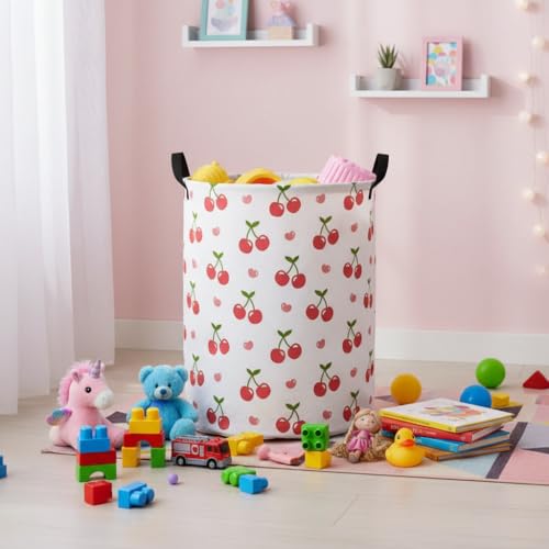 Image of Baby Laundry Hamper Basket Baby Hamper for Nursery Boy and Girl Cute Storage Bin Organizer Boho Room Decor(Cherry)