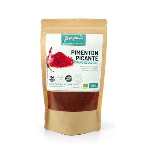 Pimentón Picante Ecológico en Polvo Foorganic Pack 150 g Condimento Natural | Sin Aditivos | Producido en España