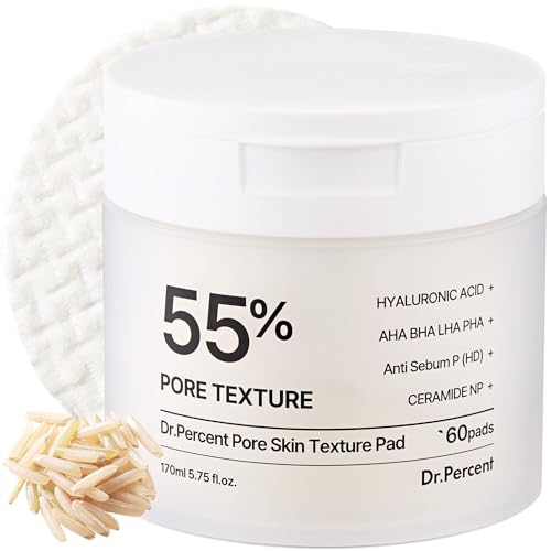 Dr.Percent Pore 55% Skin Texure Pad – AHA BHA LHA, Retinol & Rice Extract for Enlarged Pores, Textured Skin, Sebum Control, Exfoliating Toner Pads for Glass Skin, Non-Irritating, Korean Skincare(60ct)