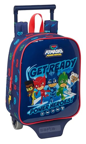 safta PJMASKS READY - Zaino asilo con carrello, ideale per bambini di diverse età, comodo e versatile, qualità e resistenza, 22 x 10 x 27 cm, colore blu navy, Blu navy, Estándar, Casual