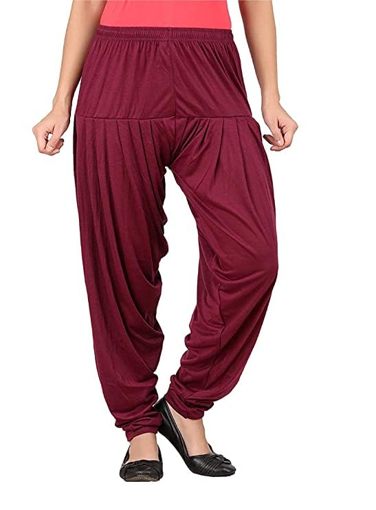 Image of Ultra Soft Rayon Viscose Solid Attractive Pleated Pattern Casual wear Patiala Pants for Womens