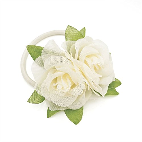 Elegant Bridal Double Flower Hair Elastic - Ivory
