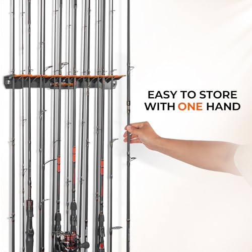 KastKing V15 Vertical Fishing Rod Holder – Wall Mounted Fishing Rod Rack, Store 15 Rods or Fishing Rod Combos in 17.25 Inches, Great Fishing Pole Holder and Rack