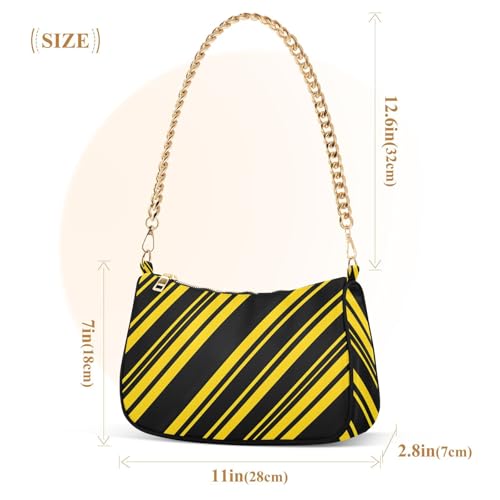 Clutch Tote Handbags with Removable Chains and Zipper Closure Black Yellow Diagonal Striped Shoulder Purse Hobo Handbag for Women3