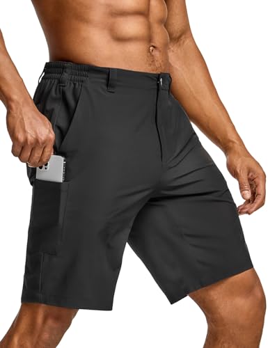 CQR Mens Quick Dry Stretch Hiking Cargo Shorts Lightweight Water Resistant Tactical Casual Golf & Outdoor with Pockets Routine Black 32W x 10L