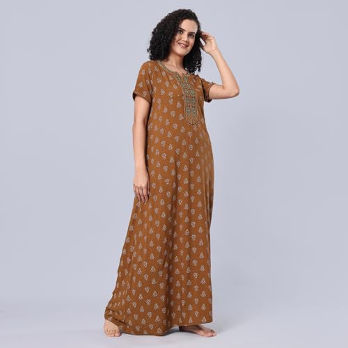 Image of Evolove Women's Viscose Liva Long Maxi Night Gown Nighty Dress with Pocket, Super Soft Comfortable (LNG-Rayon)