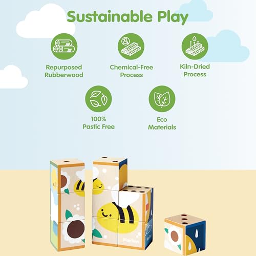 Image of PlanToys Animal Puzzle Cubes Wooden Picture Block Puzzle for Kids Ages 3+ | Montessori Educational Toy that Builds Creativity, Problem-Solving & Cognitive Skills | Eco-Friendly Learning Toy