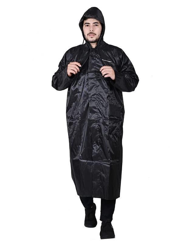 brats n beauty Rain Coat for Men Nylon Waterproof Raincoat Bike Rain Suit Rain Jacket Suit Mobile Pocket with Storage Bag Black Colour-picture-29