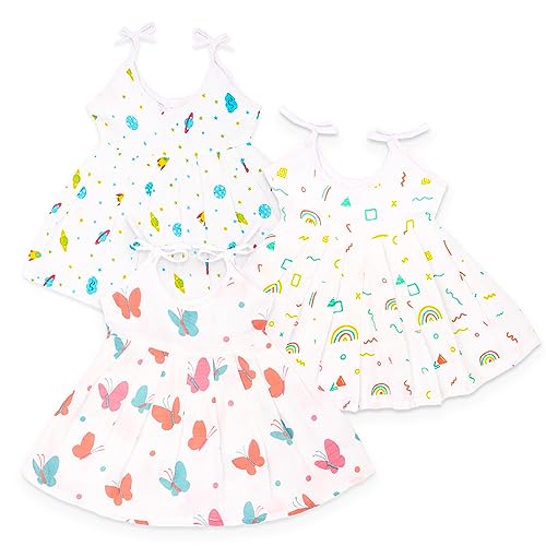 Image of Kidbea Cotton Baby Dress for Girls | Soft Sleeveless Summer Dress for Girl | Cute Printed Newborn Baby Muslin Frocks with Tie-Up Closure