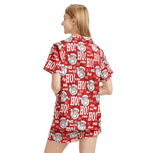 Image of Silk Satin Pajama Set for Women Summer Lounge Pjs Sets 2 Piece Suit Ladies Button Down Tops And Shorts Sleepwear
