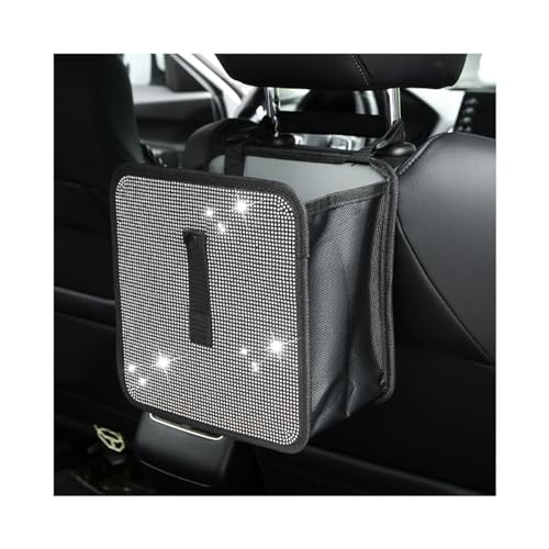 Image of BELOMI Car Foldable Trash Can, Bling Rhinestone Crystal Auto Hanging Waterproof Leakproof Garbage Bin, Vehicle Waste Basket Dustbin, Multipurpose Car Organizer Accessories for SUV Truck RV (White)