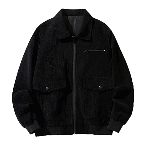 Veste en velours côtelé homme ajustée avec fermeture éclair coupe-vent noir