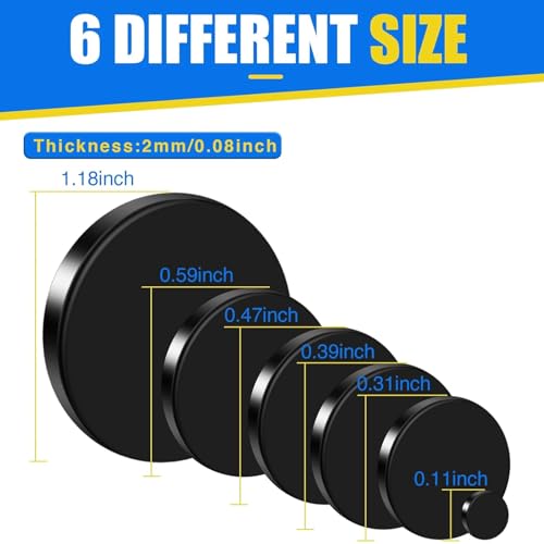 Image of TRYMAG Small Rare Earth 6 Different Sizes Black 255Pcs Tiny Magnets for Crafts, Heavy Duty Neodymium Round Mini Refrigerator Magnets for Whiteboard, Locker, Kitchen, Office, School