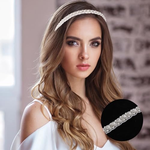 Psyqtsuary 587952_1_PGA3GXEI 2.5 Yards Pearl Beaded Trim Bridal Lace Ribbon Trimming Edge Straps, 1.2 Cm Wedding Rhinestone Pearls Applique Rhinestone Trim Applique Crystal Chain Banding thumb #4