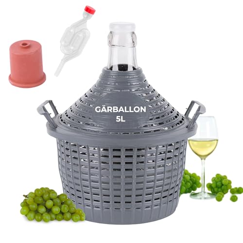STREND PRO Gärballon 5 Liter mit Gärspund & Stopfen | Glasballon inkl. Gärröhrchen & Gummistopfen | Weinballon Gärset für Wein & Likör | Flasche zum Wein Selber Machen