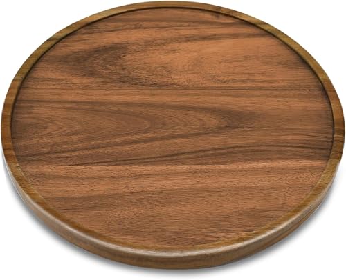 Image of WOOD ART STORE Wooden Lazy Susan Organizer - Rotating Turntable Tray for Kitchen, Pantry, Countertop - 360 Revolving Storage for Spices, Condiments - Rustic Brown (10 inch)