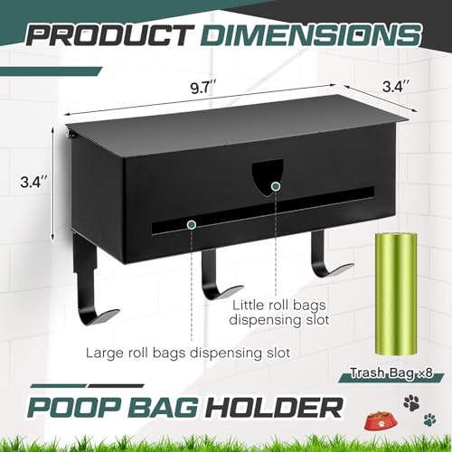 Image of Blulu Wall Mount Dog Poop Bags Dispenser Holder with Hooks Metal 200 /300 Single Large Roll Pet Waste Station Bags Dispenser for Outdoor Indoor Home Yard Doggy(Black)