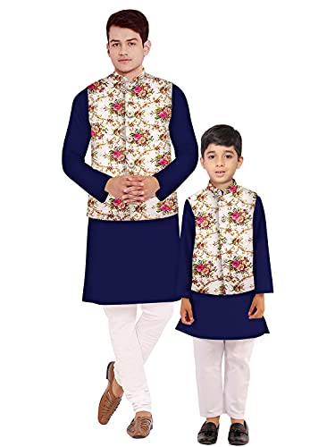 Image of Os mens kurta pyjama with nerhu jacket combination of baap-beta & father and son's | 100% cotton kurta pyjama | Nerhu jacket satin material