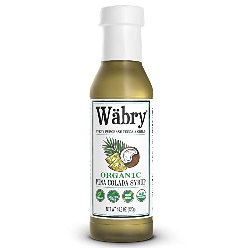 Image of Wabry Organic Pina Colada Syrup - 14.2oz (420g), Natural Fruit Syrups for Drinks, Shaved Ice and Ice cream, Vegan Friendly, Non-GMO, Dye-Free Snow Cone Syrup - BPA Free Plastic Bottle