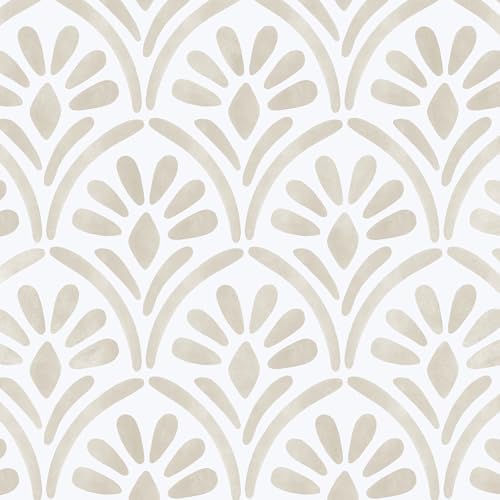 Hopepak Beige Wallpaper Peel and Stick Boho Geometric Sector Cont...