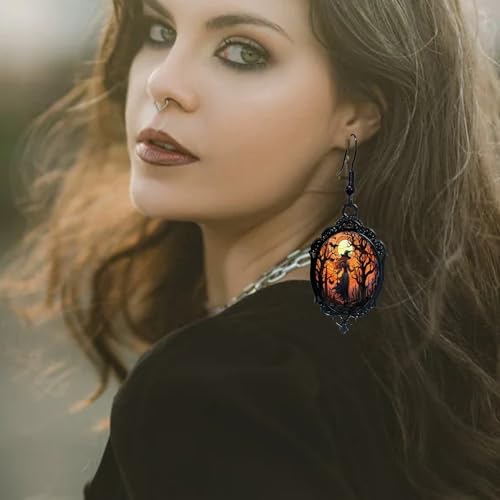 Gothic Mystery Witch Cameo Earrings,Vintage Crystal Glass Witch Dangle Earring Punk Style Mystery Earrings Goth Victorian Earring Halloween Jewelry for Women4