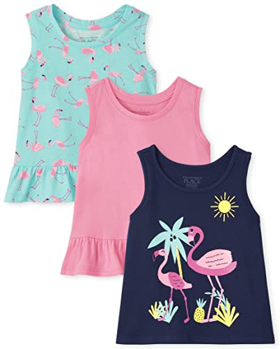 The Children's Place Baby Toddler Girls Sleeveless Fashion Tank Top, Flamingo Scene/Bright Pink/Flamingoes 3-Pack, 2T #TOP2