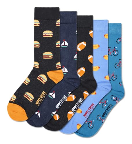 Happy Socks Basics Collection- Multi-Pack Crew Socks for Men and Women- Sports and Food Themed