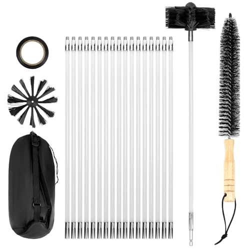 QWORK® 24 Piezas Cepillo Limpieza de Chimenea, Cepillo de Limpieza para Tubos de Estufa con Varillas para el Mantenimiento de Chimeneas, Ventilación y Campana Extractora