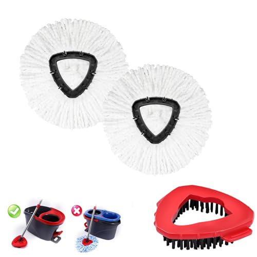 Mop Replacement Heads 2 Pcs & 1 Scrub Brush Combo for Ocedar Easywring 1-Tank System,Microfiber Spin Mop Replacement Head,Machine Washable for Bathroom,Kitchen,Tub and Tile Cleaning