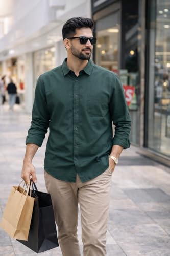 Image of Men's Solid Casual Shirt | Casual Plain Button Down Shirt for Men | Regular Fit Full Sleeves Smart Formal & Casual Wear