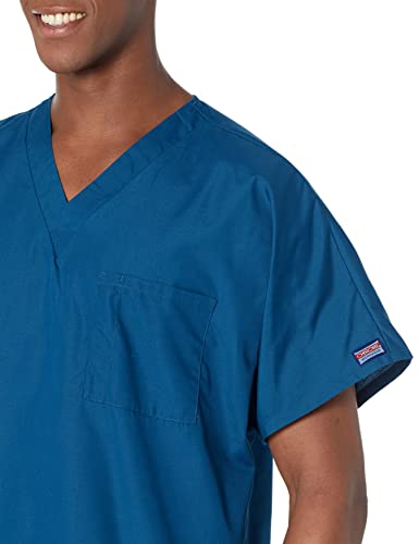 Image of Cherokee Scrubs for Women and Men Unisex V-Neck Tunic Nursing Scrub Top with Chest Pocket, Tuckable Durable Fabric - 4777 | 1 Chest Pocket For Essentials, Traditional Fit, Durable Construction, Comfortable Knit Details, Easy Care, Tuckable Style
