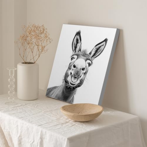 JBER Esel Leinwand Gemälde Wandkunst, geeignet für Badezimmer Dekoration, Poster Home Decor, lustige Tier Dekoration, gerahmt, 40 X 30cm