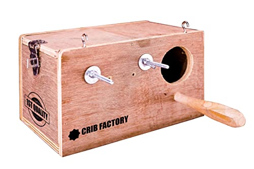 Image of CRIBFACTORY African Love Bird Breeding Box | Wooden Nesting Box for Birds | Durable Plywood | 10X6X6 INCH | Safe Non-Toxic | Easy to Mount | Aviary Nesting Box | Bird Breeding Nest