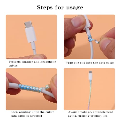 Image of J'TTON Spiral Metallic Color (2 Pcs) 1.4 Meters Each-Full Size Cord Charger Protector Winder for iPhone & Android USB Charging Cable, Earphones, Lightning (Red)