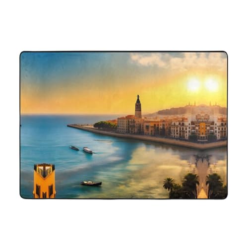 ZQYTGFDC Sunset in Barcelona   Alfombra antideslizante grande para sala de estar, dormitorio, comedor, oficina en casa, 80 x 58 pulgadas