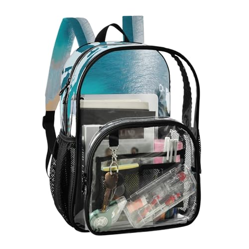 Tropical Beach Clear Backpack - Stadium Approved Large 15.7-inch Waterproof Transparent Bag for Sports, Concerts, Work, Travel#702