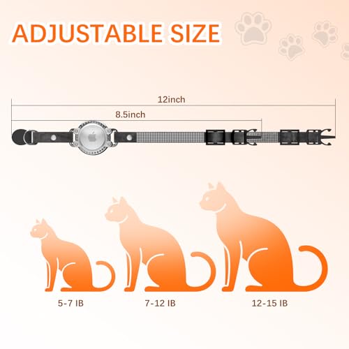 Image of AirTag Cat Collar Breakaway, Rhinestone Velvet Cat Collars with Air Tag Holder and Bell, Adjustable Comfortable GPS Tracker Cat Collar for Girl Boy, Kittens, Puppies(Black)