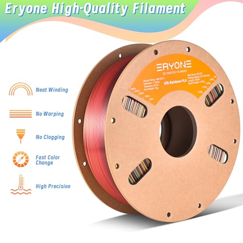 Image of ERYONE Silk Rainbow 3D Printer PLA Filament 1.75 + /- 0.03mm, Shiny Multicolor Filament PLA Fast Color Gradient 1KG(2.2LBS), Sunset Rainbow