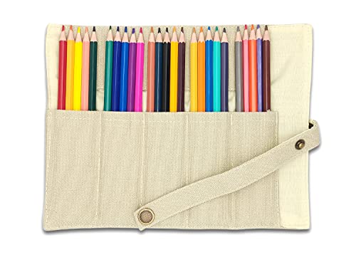 Image of Funny live Pure Color Pen Pencil Wrap Pencils Roll Holder,Simple Retro Style Pen Pouch Bag Coloring Pencils Organizer Holder Colored Pen Paint Brush Storage Pouch (Beige)