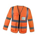 pistro Reflektierende Sicherheitsweste, hohe Sichtbarkeit, langärmlig, für Erwachsene, Arbeitsweste für Verkehrskontrolle, Polizei- Orange