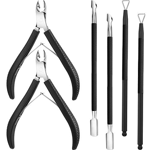 2 Sets Cuticle Nipper Trimmer with Cuticle Pusher Stainless Steel Cuticle Remover Peeler Scraper Anti-Slip Handle Nail Polish Cuticle Cutter Manicure Pedicure Clipper Tool Set, 6 Pieces in Total
