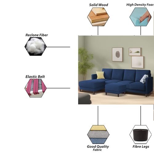 Image of Baloney LHS 6 Seater L Shape Sofa Set with Center Table for Living Room (Blue Fabric) Premium Fabric Sofa