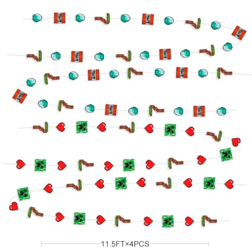 Image of 46Ft Pixel 7th Birthday Party Decorations Green Brown Miner Themed Garland Streamer for Boys 7th Mining Craft Birthday Pixel Miner Gamer Cartoon Mining Party Decor Supplies