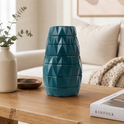 Image of Divyakosh Decorative VASE ONLY for Home Decor | Geometric Flower Vase for Center Table, Bedroom,Office & Shelf Decoration| Home Decoration Items for Living Room| Decorative Items|Teal Green Pot |