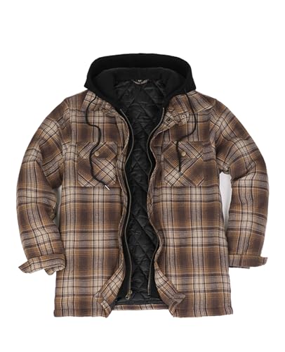 Image of ZENTHACE Men's Quilted Lined Hooded Plaid Jacket,Zipper & Snap Closure