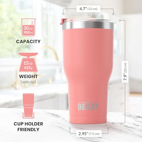 Image of Beast 30 oz Tumbler Stainless Steel Insulated Coffee Cup with Lid, 2 Straws, Brush & Gift Box (30 oz, Blossom)