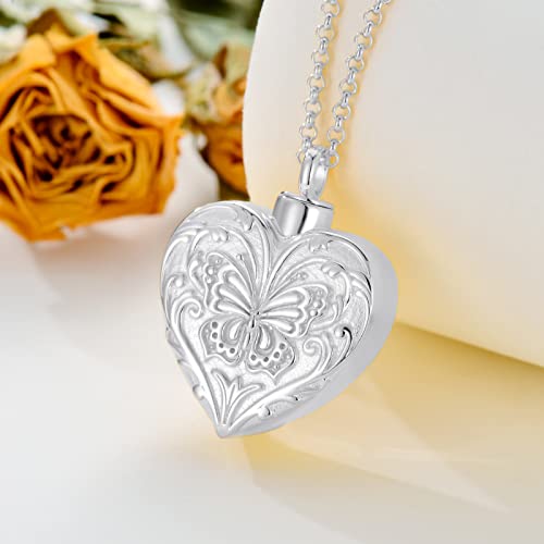 SOULMEET White Gold Filled Butterfly Cremation Jewelry for Ashes Heart Butterfly Urn Necklace that Holds Human Dog Cat Ashes - Image 2
