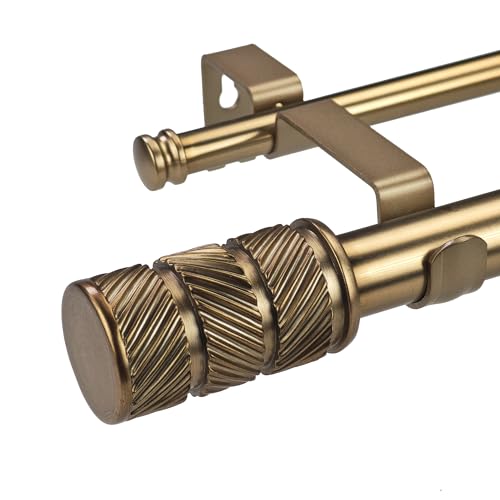 ILAISIHOME 1-1/8 Inch Diameter Antique Gold Curtain Rods with Knurl Design Finial, 36-72 inch Telescoping Double Curtain Rods for window width 24-68 inch, 1 pack