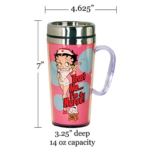 Image of Spoontiques - Insulated Travel Mug - Betty Boop Nurse Coffee Cup - Coffee Lovers Gift - Funny Coffee Mug - 14 oz - Pink