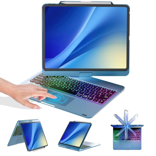 Image of BABG Keyboard Case for iPad Air 13 inch(M3 /M2)&iPad Pro 13(M5 /M4),iPad Pro 12.9(6th /5th /4th /3rd Gen) Case with Keyboard,360 Rotatable,Toupad,Backlits,Pencil Charging-Blue